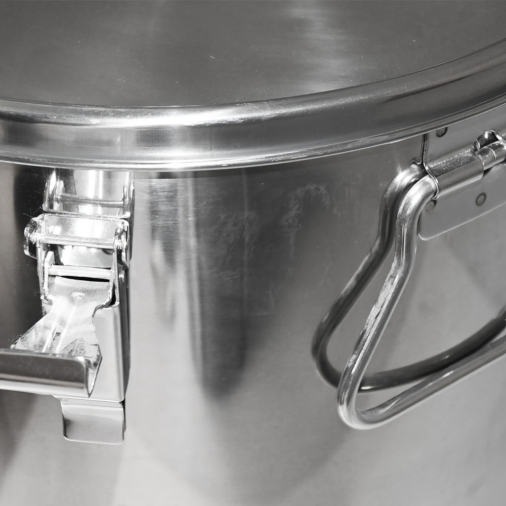 Odstojnik nierdzewny z zaworem nierdzewnym z pokrywką uszczelniającą Mellarius MaxiLine - 50 kg