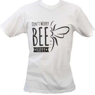 Koszulka bawełniana z nadrukiem Bee Happy - biała